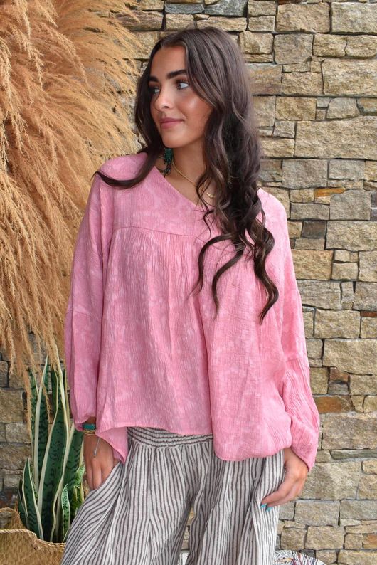 Kiti Paisley Damask Artist Smock Indian Pink